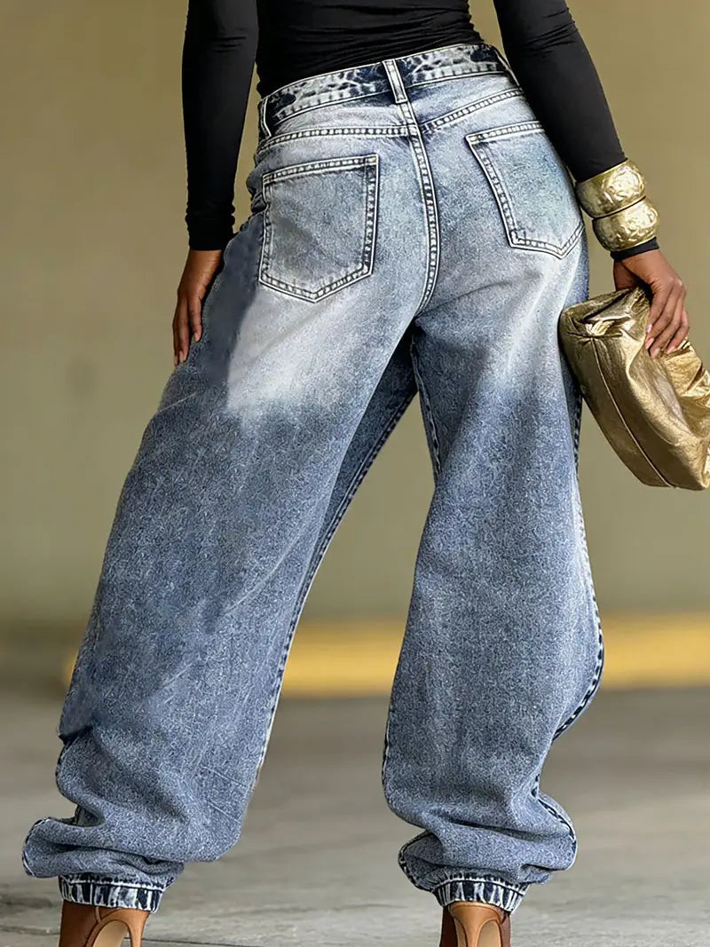 Layered Straight Denim Jeans