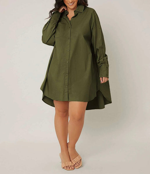Drop Shoulder High Low Shirt Dress