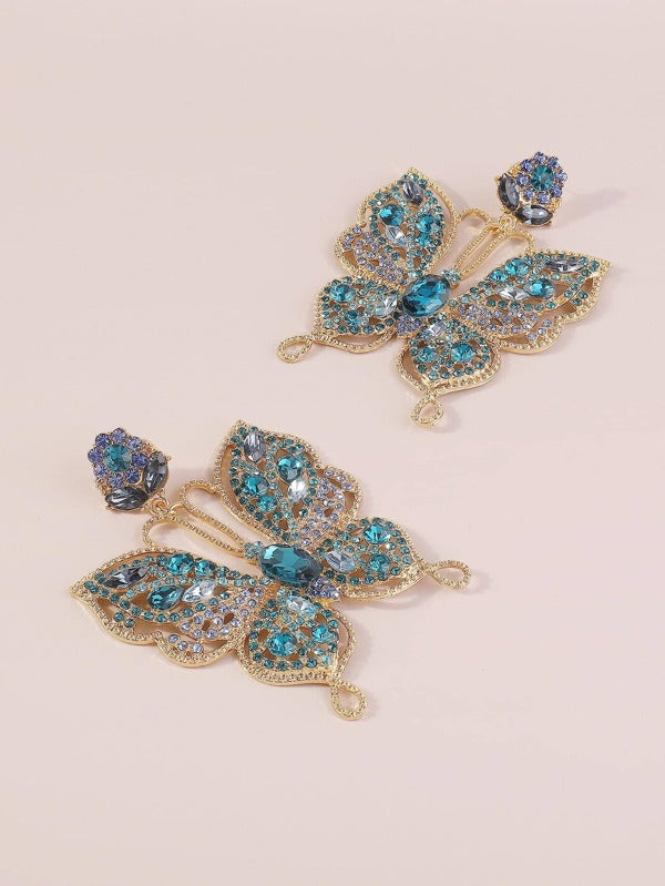 1pair Glamorous Rhinestone Butterfly Drop Earrings