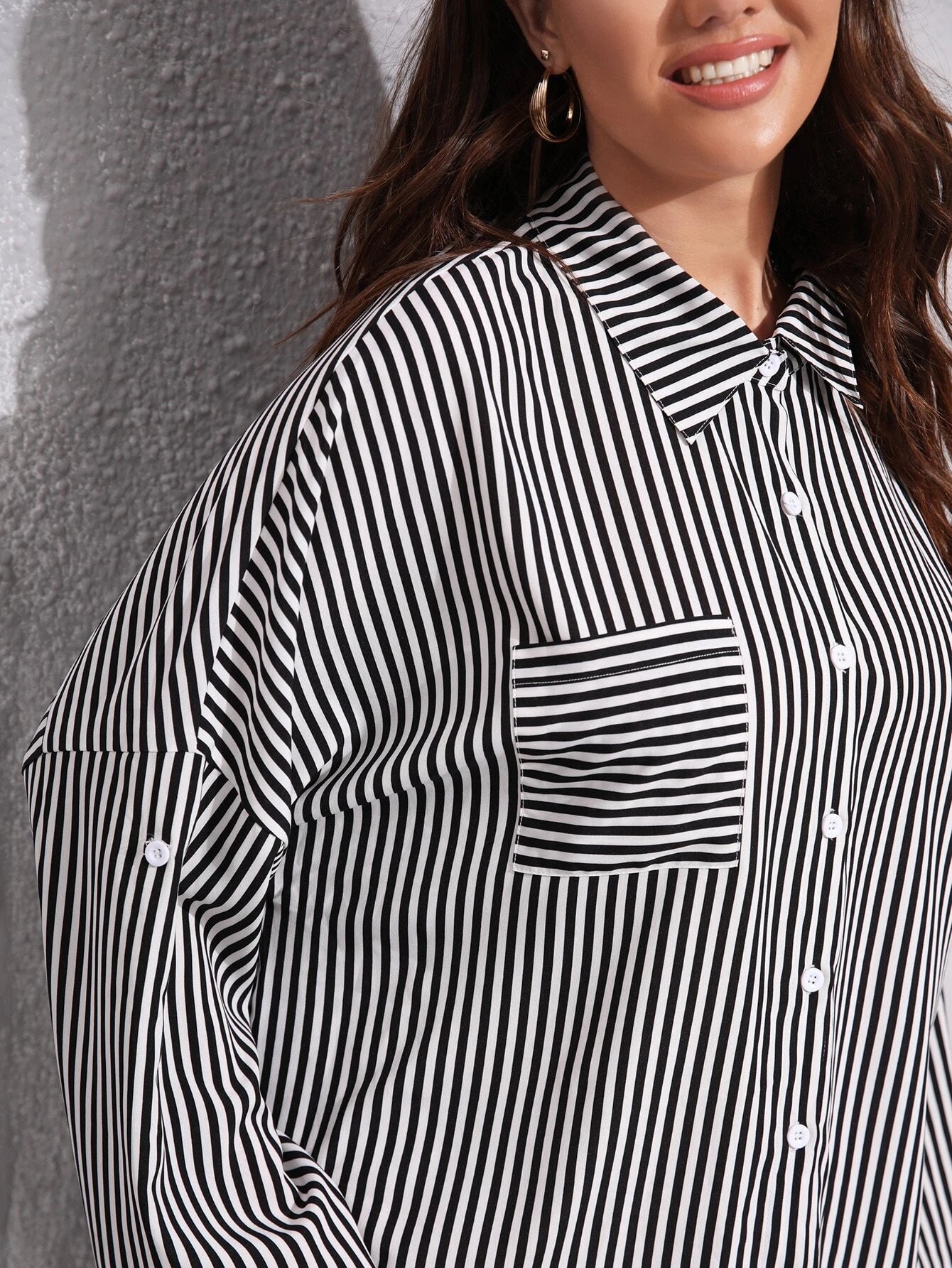 Striped Pocket Detail Button Through Shirt Dress