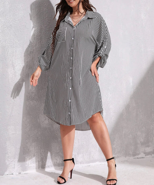 Striped Pocket Detail Button Through Shirt Dress