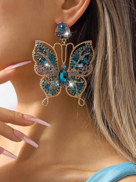 1pair Glamorous Rhinestone Butterfly Drop Earrings
