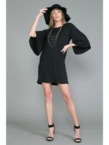Bell Sleeve Midi Dress with Pockets