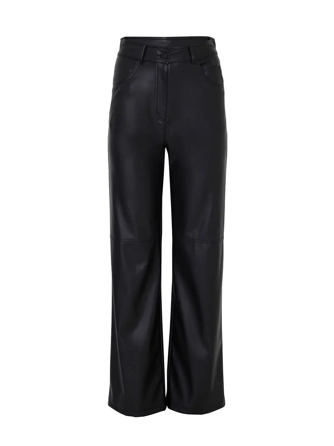 Wide Leg Black Faux Leather  Pants