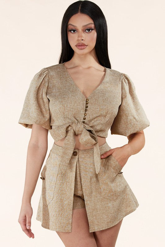 Light brown woven two-piece set