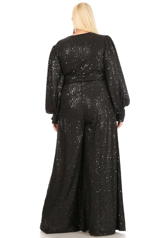 sequence jumpsuit with pockets ready for the holiday.