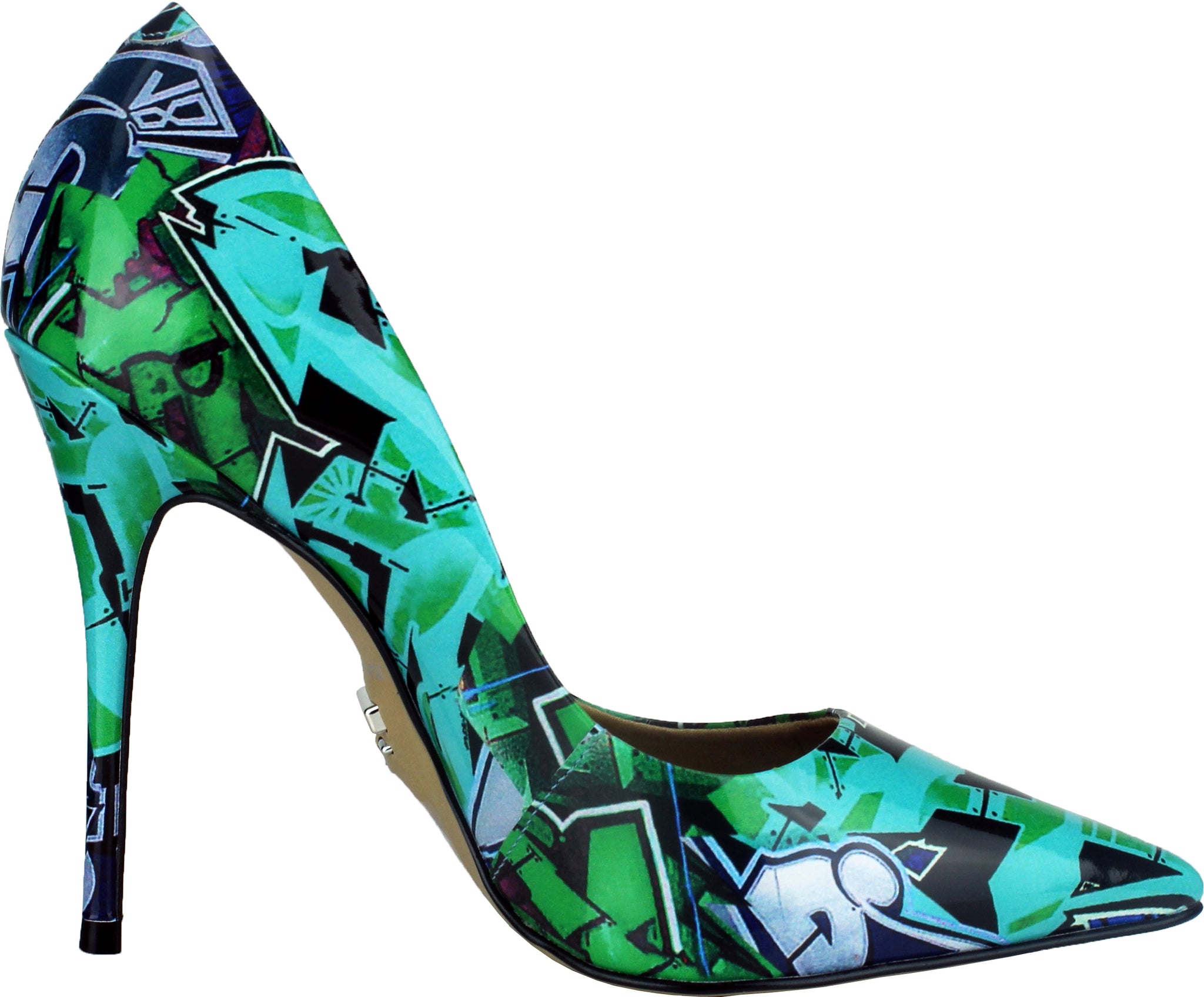 LORETTA-STILETTO PUMP LEATHER GRAFITI PATENT GREEN