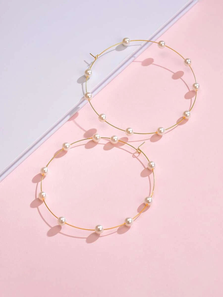 Faux Pearl Decor Hoop Earrings