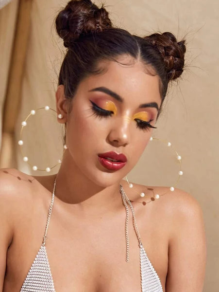 Faux Pearl Decor Hoop Earrings