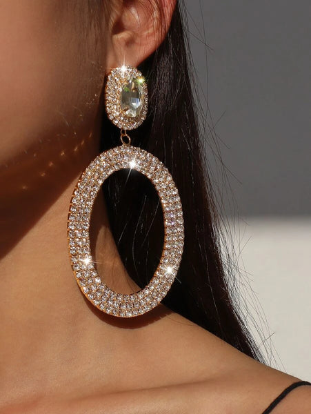 Rhinestone Oval Drop Earrings