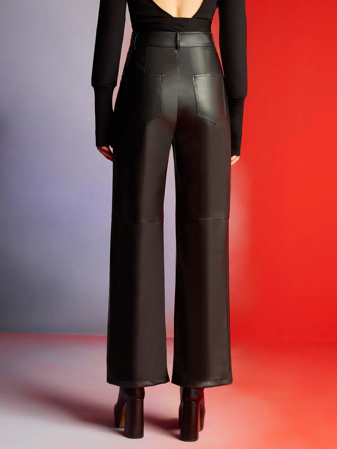 Wide Leg Black Faux Leather  Pants