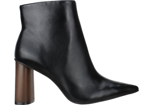 Anna - Leather Bootie Wooden Heel Black