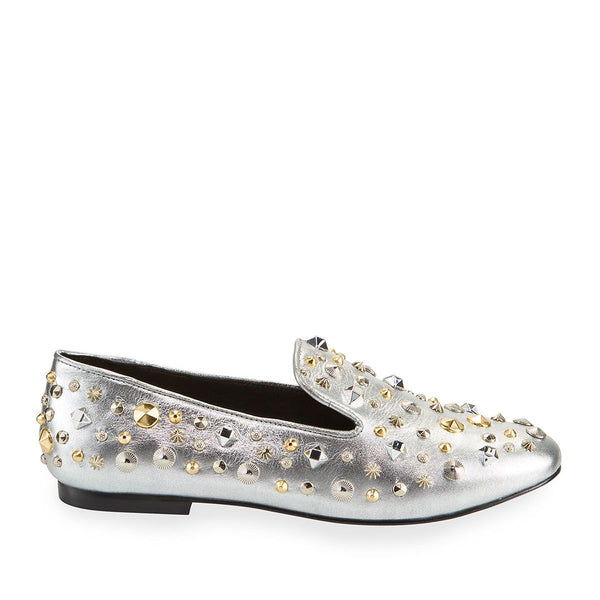 FLAT SHOE LEATHER METAL SILVER.