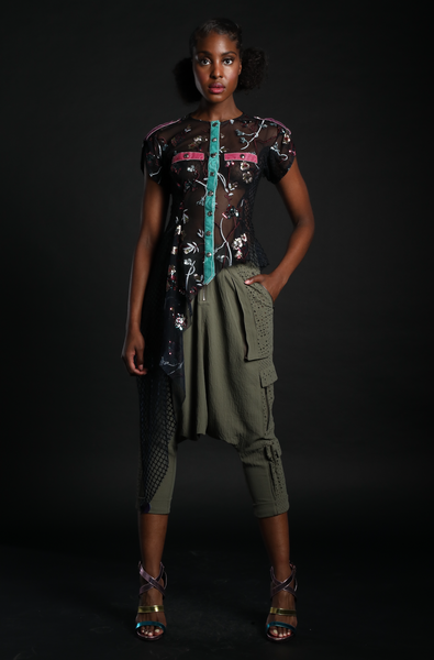 Sequined Side-Swag Peplum Top
