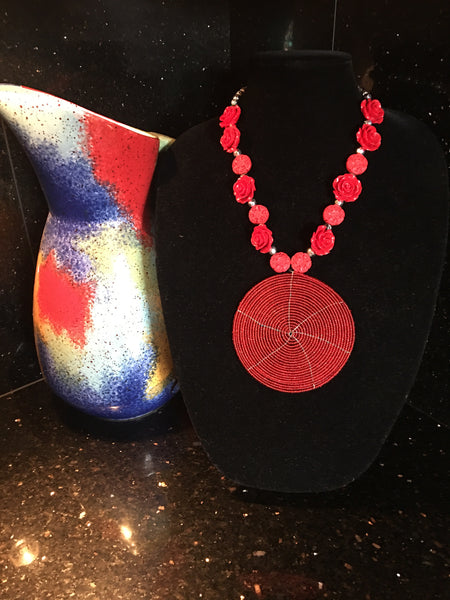 Red Rose Circle Necklace.