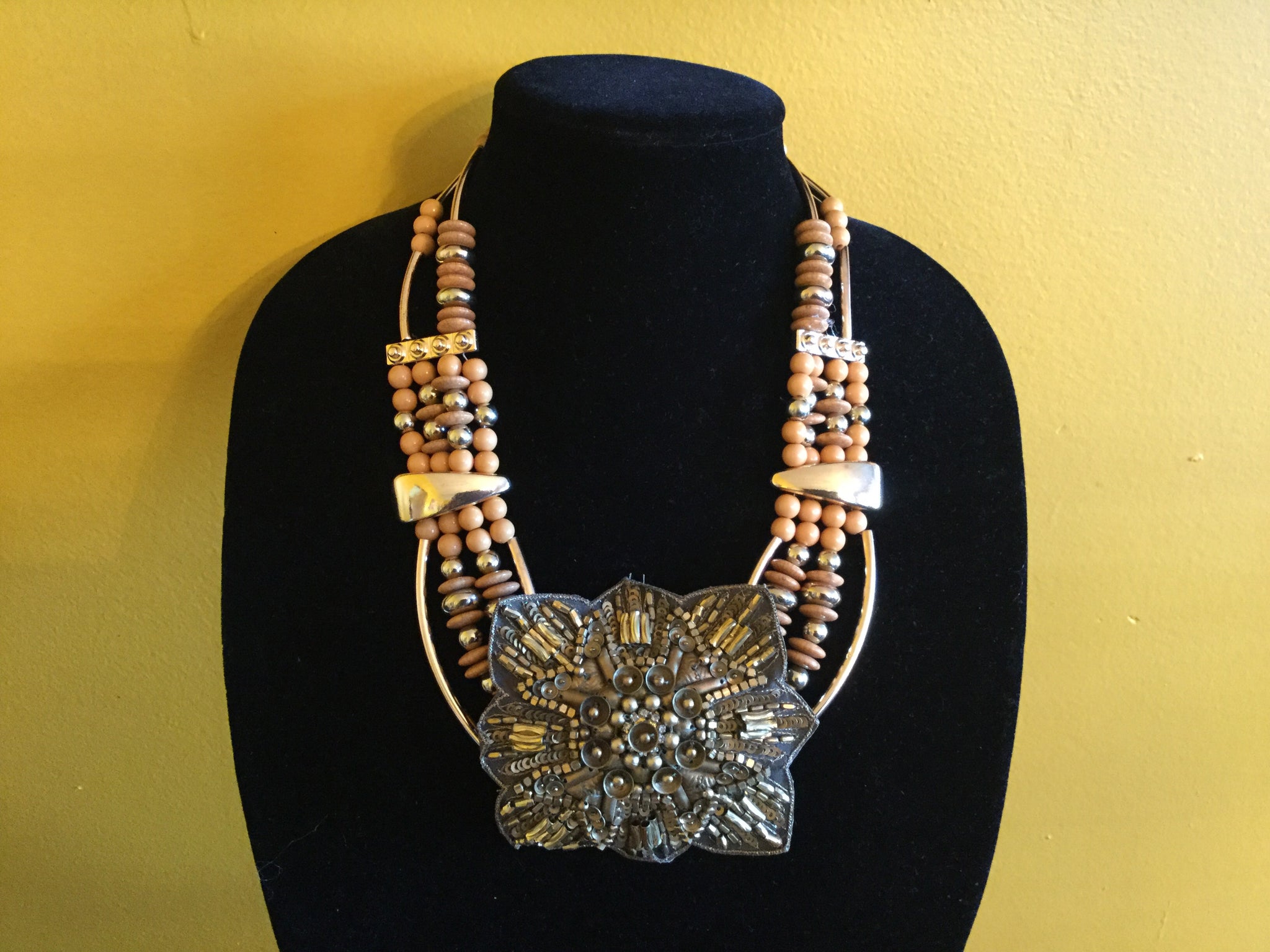 Corn Husk Medallion Necklace.