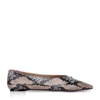 CAMILA-POINTED FLA SHOE PYTHON CAMEL/CHESTNUT EMBOSSED.