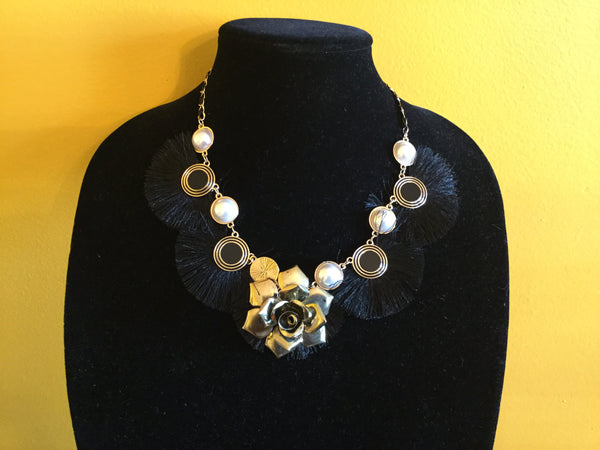 Pearl Rose Fringe Necklace.