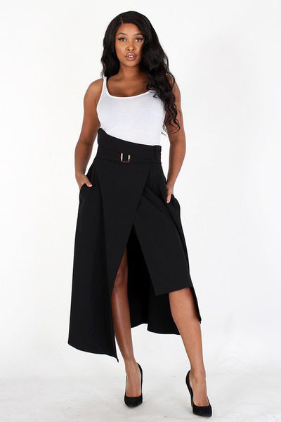 High Waist midi skirt with belt and pocket