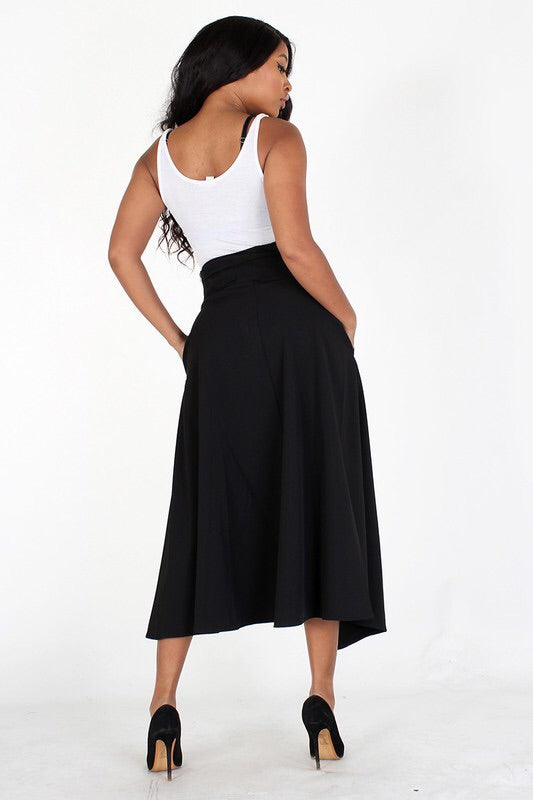 High Waist midi skirt with belt and pocket