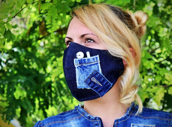 Denim Mask with Filter Pocket, Face Mask with Pocket for Headphones.