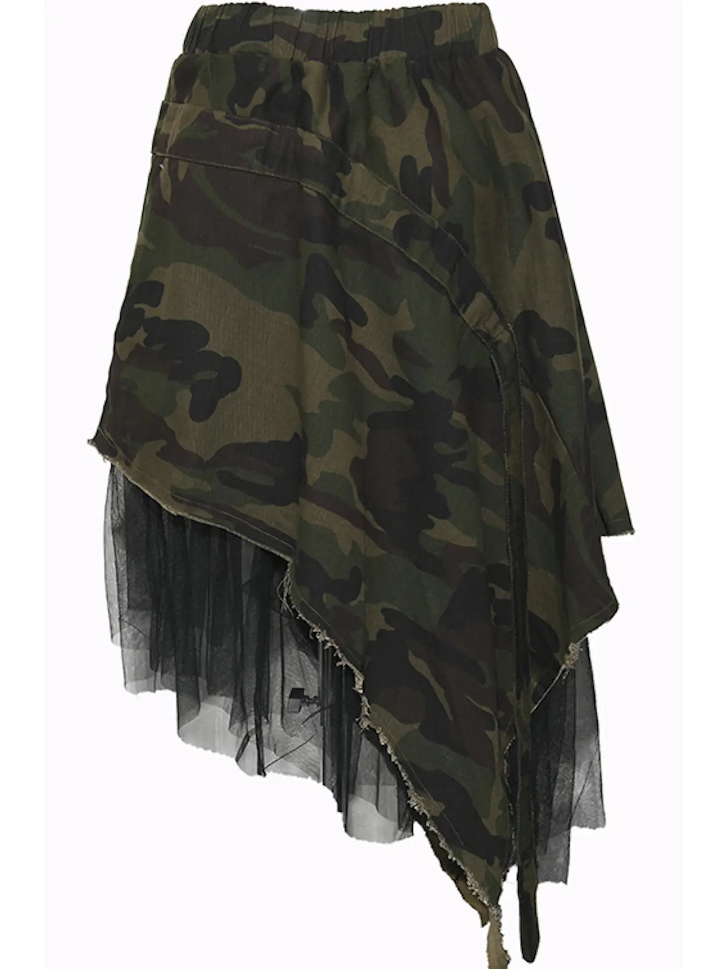 Camo + Tulle Asymmetrical Skirt