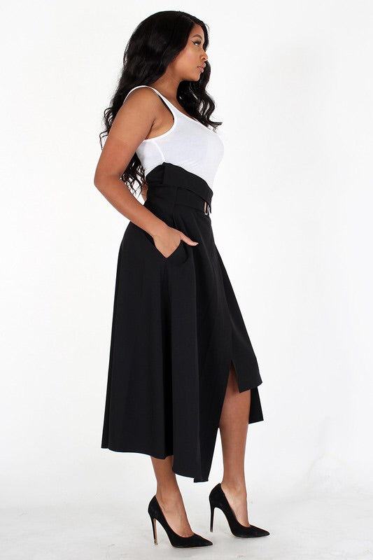 High Waist midi skirt with belt and pocket