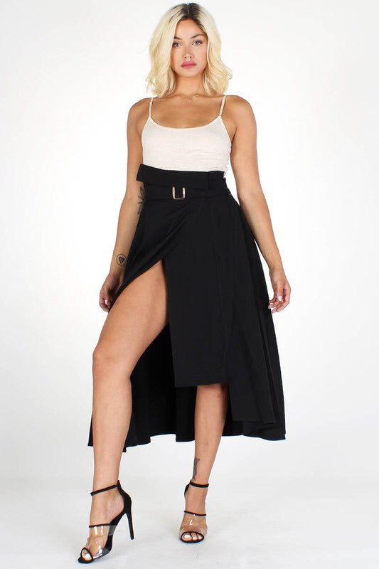 High Waist midi skirt with belt and pocket