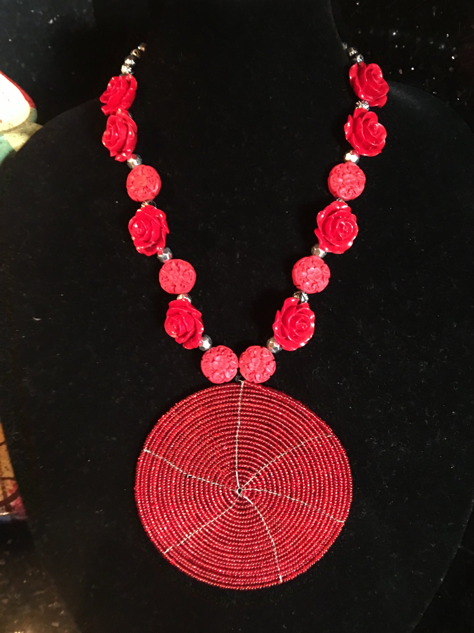 Red Rose Circle Necklace.