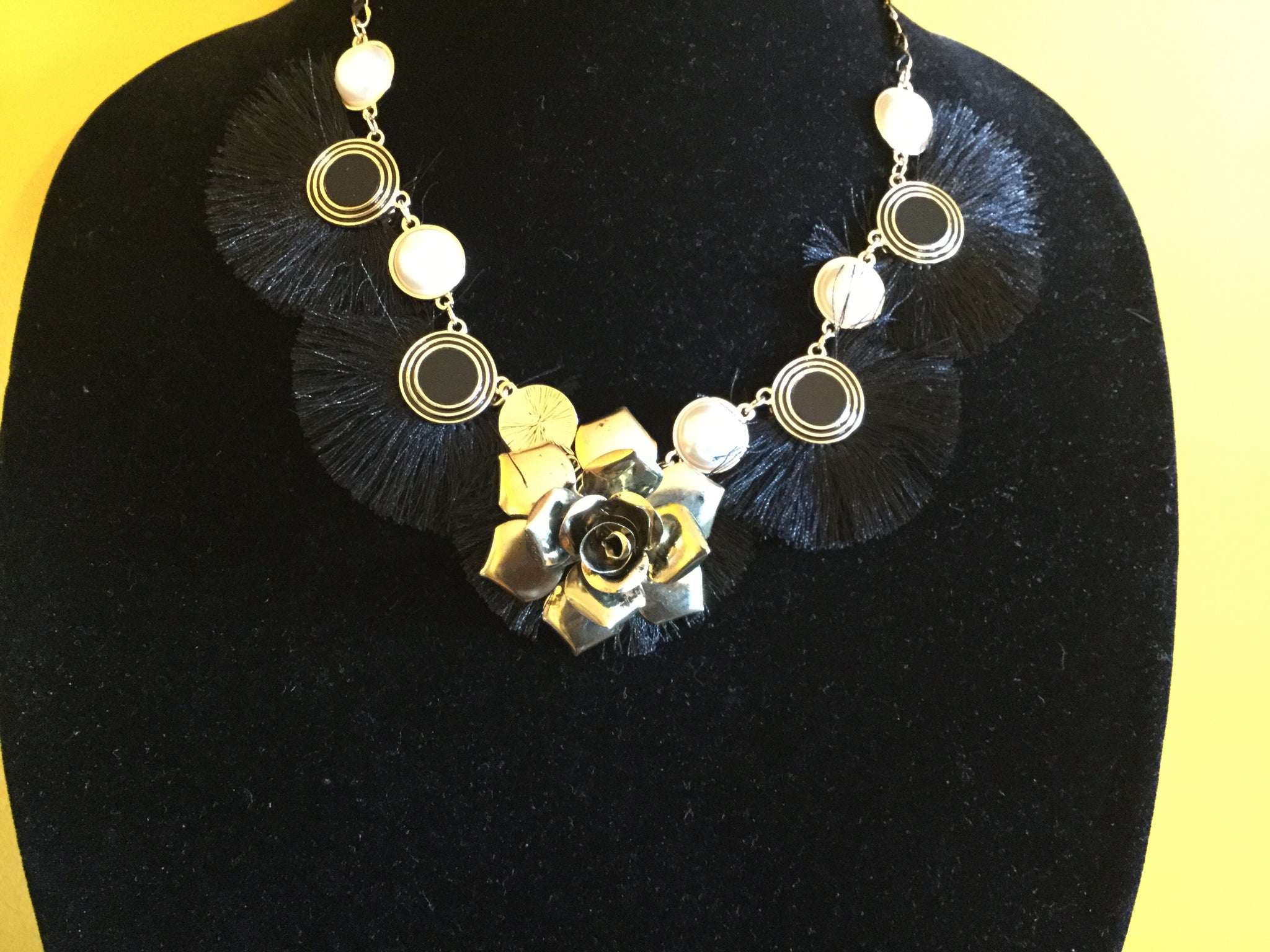 Pearl Rose Fringe Necklace.