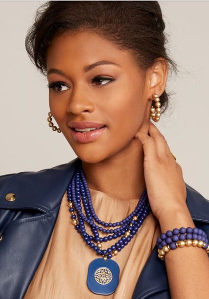 Multi-Strand Resin Beaded Collar Pendant Necklace Jewelry