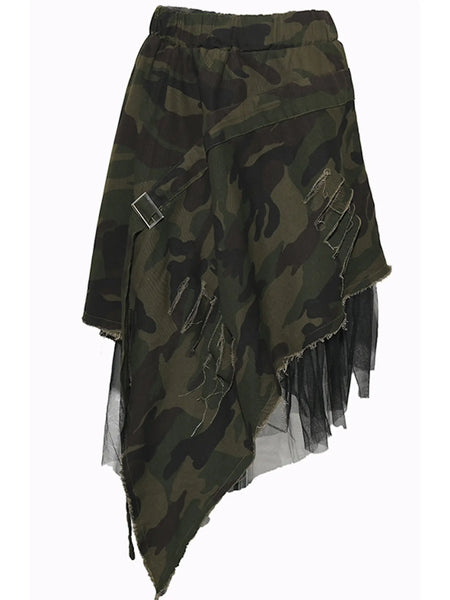Camo + Tulle Asymmetrical Skirt