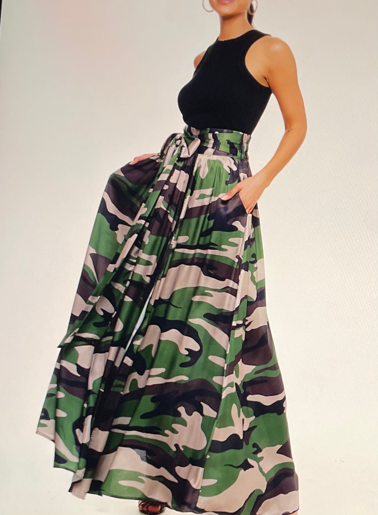 Multi Printed Maxi Skirt With Ribbon