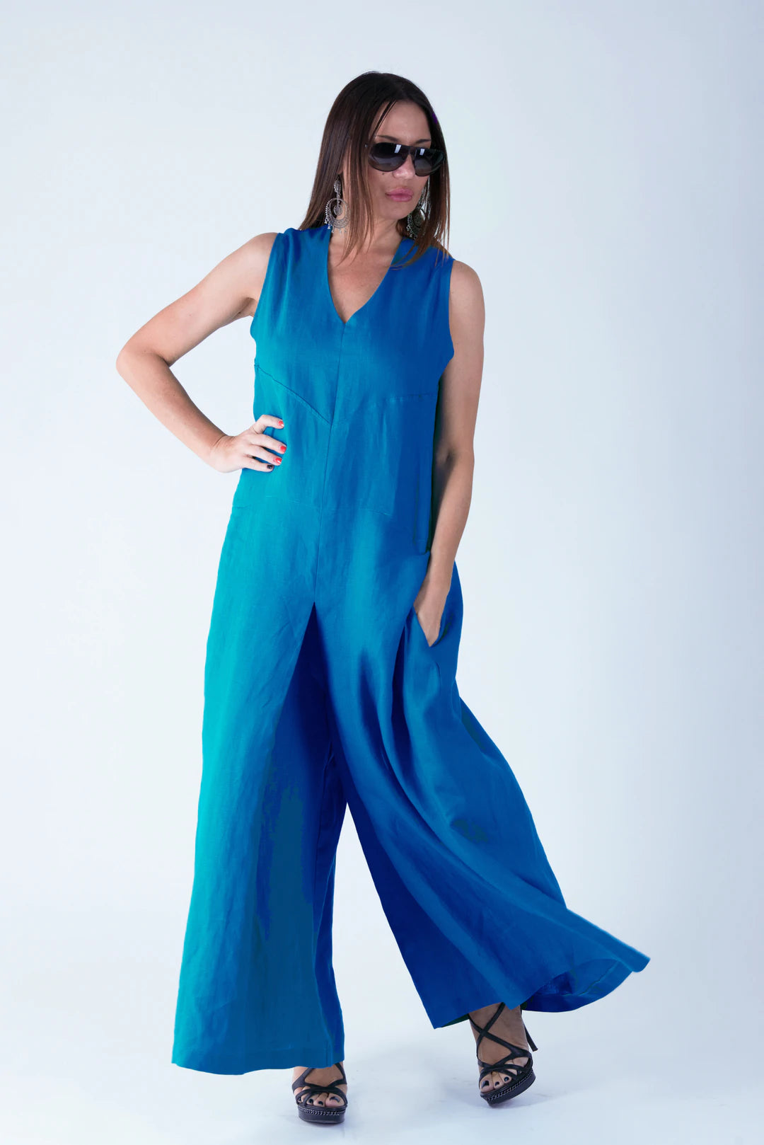 LINEN WIDE PLUS SIZE JUMPSUIT