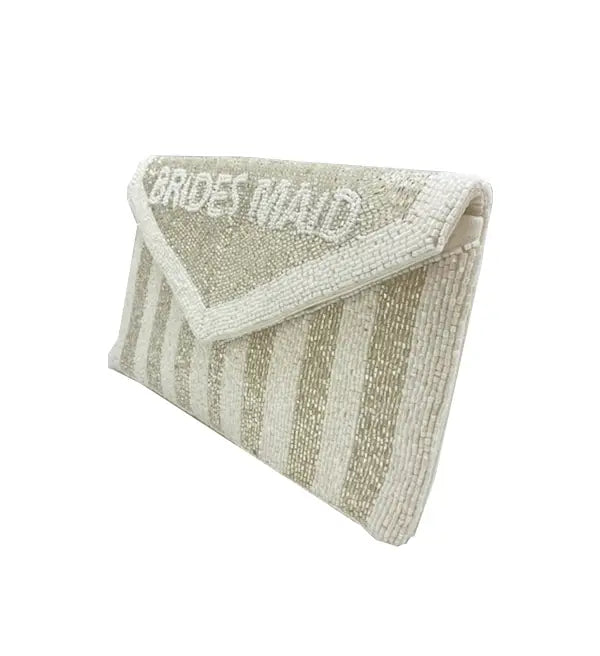 Gold BRIDESMAID Stripe Beaded Clutch