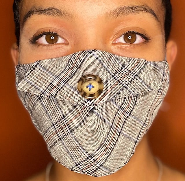 Button-Front Glen Plaid Face Mask